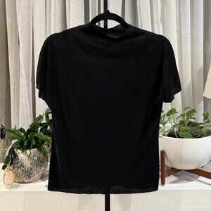 Black Ribbed/Pleated Short Sleeve Mock Neck Top | Minimalist Essential